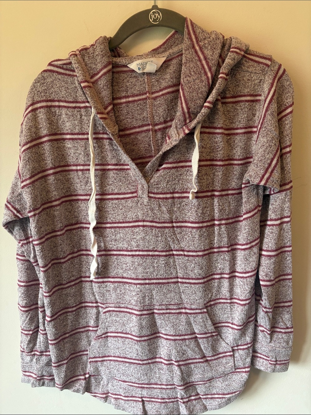 Market & Spruce Heather Gray Hoodie with Burgundy Stripes